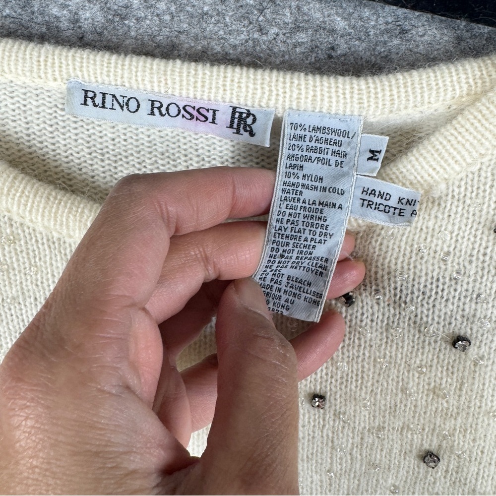 Vintage Rino Rossi Ivory Angora Blend Beaded Knit Sweater Size M Vintage Chic - Picture 10 of 16